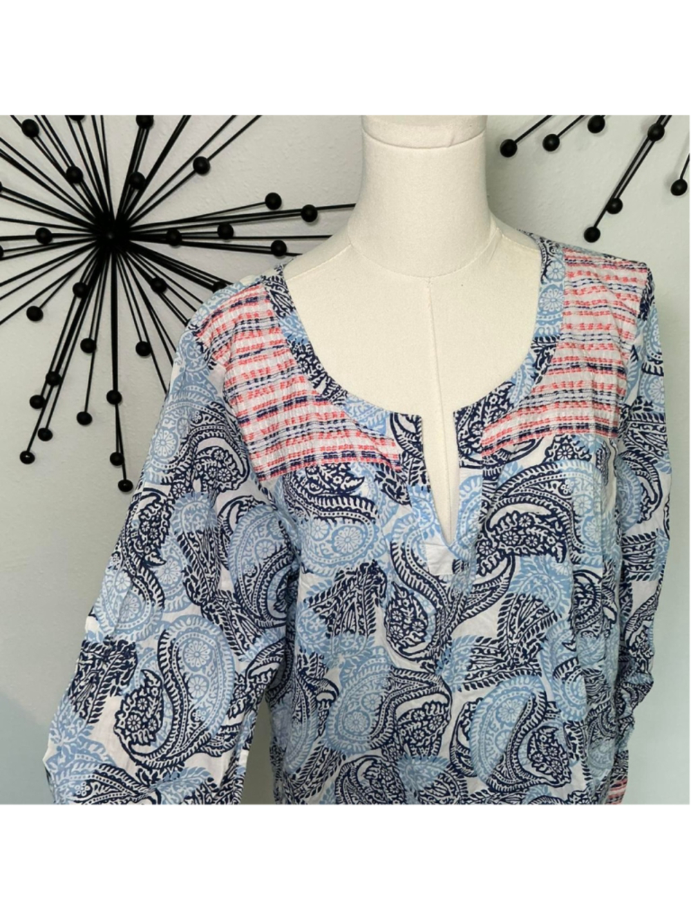 Old Navy Blue Paisley Tunic Dress Size XL Boho Beach Cover Up - Picture 3 of 5